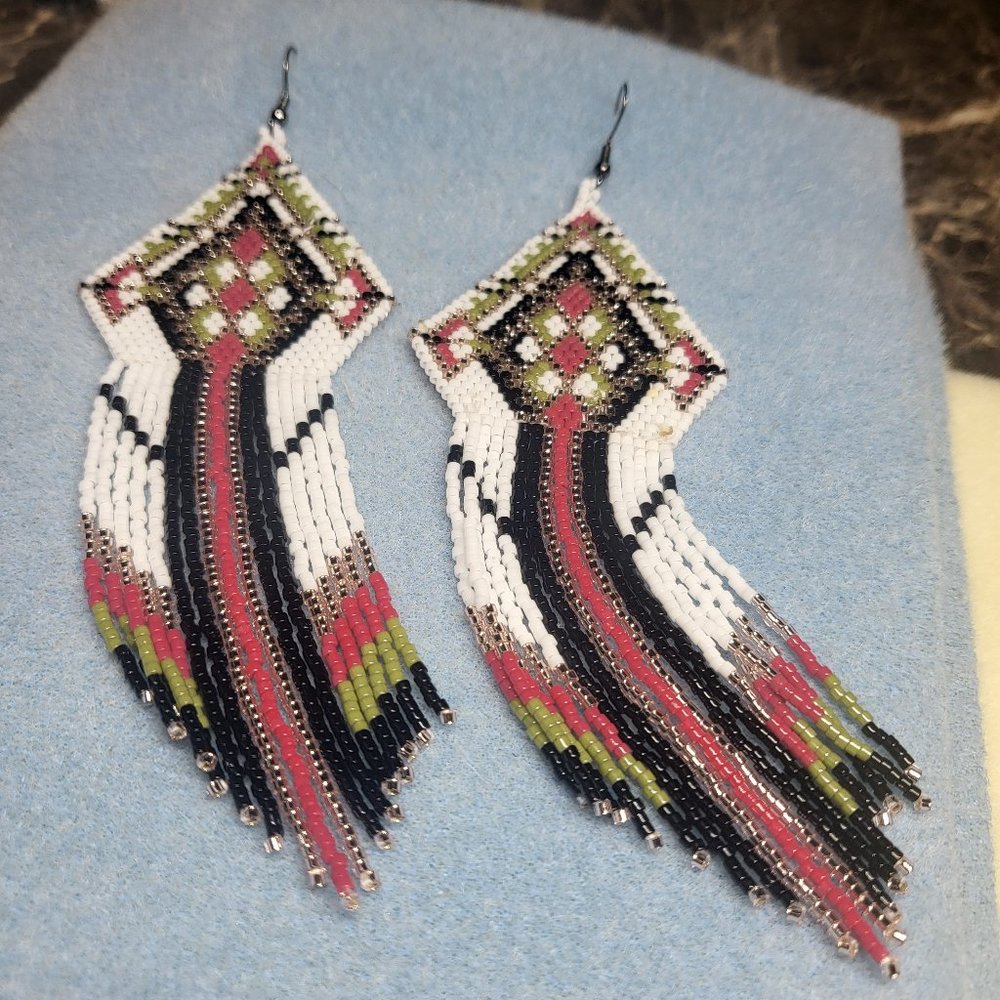 MARISOL Handmade Southwestern Beaded Duster Fringe Earrings
